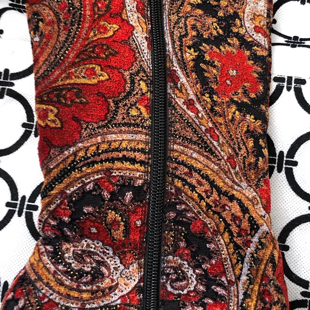 Paisley Red Mid-Heel Fashion Boots - Picture 4 of 6